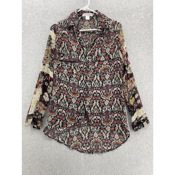 Band of Gypsies Women's Blouse Button Front Long Sleeve XS Sheer Boho - Picture 10 of 10